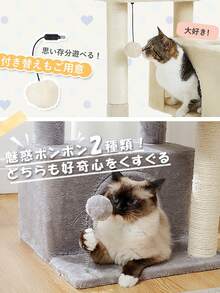 PETEPELA Cat Tower 80cm High, Low, Mini, Slim, For Large Cats, Cat Tower, Scratching Post, Compact, Scratching Pole, 2 Cat Houses, Freestanding, For Multiple Cats, Senior Cats, Old Cats, Kittens, Easy To Climb, Natural Sisal Hemp, Toys Included, Cat Bed - Beige - Beige - View 8