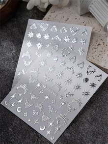 6张波西米亚主题美甲贴纸，包含星星、月亮、图案和心形美甲用品 - 彩色 - 查看 5