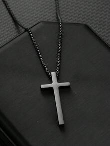 1PC Dây chuyền mặt thánh giá bằng thép không gỉ Punk dành cho nam nữ Trang sức tối giản Dây chuyền nam nữ Áo len màu đen Trang sức - Vòng cổ mặt dây chuyền - Xem 3