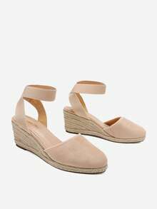 Women's Elastic Ankle Strap Espadrilles Wedge Sandals - Apricot - View 8