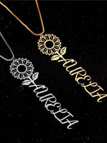 1 pieza Collar con el nombre personalizado a la moda, etiqueta colgante geométrica de acero inoxidable con diseño de sol, collar personalizado adecuado como regalo, para uso diario, confidente