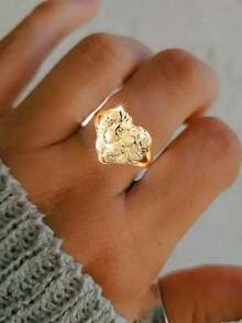 1pc Retro Style Fashion Simple Ring Vintage Bohemian Style Irregular Heart Design Fashionable All Match Simple Ring - Gold - View 2