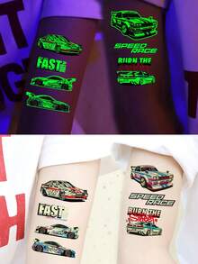 zillor 10 Sheets Luminous Racing Cars Temporary Tattoos, Glow In The Dark Speed Racing Cars Go-Kart Pattern, Racing Competition Party Decorations, Birthday Party Party Favor, Christmas Eve Gifts, Stocking Stuffer, Goodie Bag Fillers - Multicolor - View 9