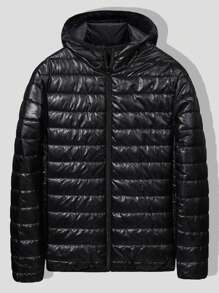 Men's Autumn/Winter Casual Outdoor Long-Sleeved Hooded Quilted Warm Fleece Zipper Jacket - Black - View 7