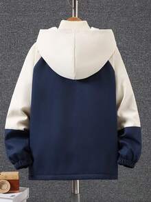 Boys' Casual Colorblock Hooded Jacket, Fashionable Workwear Outerwear, Autumn/Winter