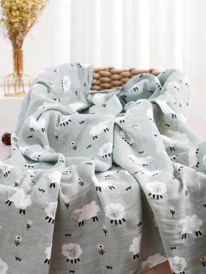 1Pc Muslin Baby Blanket, Cotton Newborn Receiving Blanket, Perfect Size Soft Baby Blanket For Boys And Girls(Sheep,Goose,Bear)