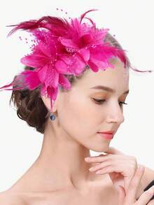 婚礼头饰，粉色头饰，优雅复古网纱羽毛女士头饰帽，派对舞会高顶礼帽，骑师俱乐部头箍配饰，发箍，发圈，头饰，头饰 - 彩色 - 查看 3