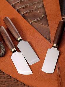 Handmade Leather Craft Knife - D2 Steel Blade & Pure Wood Handle, Semi-Circular/Flat/Oblique Mouth Design For Precision Trimming & Thinning - Ergonomic DIY Leatherworking Tool For Professional Craftsmen & Hobbyists, Leather Craft Tools - Multicolor - View 2