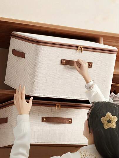 1 pieza Caja de almacenamiento a prueba de polvo con tapa de gran capacidad, caja de almacenamiento de ropa plegable de doble grosor a prueba de humedad, para debajo de la cama