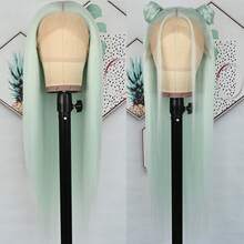 13x4 Free Part Mint Green Long Straight Lace Front Wigs Glueless Long Silky Straight Wigs Pre Plucked HD Lace 180% Density Light Green Wig Soft Free Part Wear And Go Lace Front Wigs For Fashion Women Party & Daily Wear 26 Inch - Mint Green - View 4