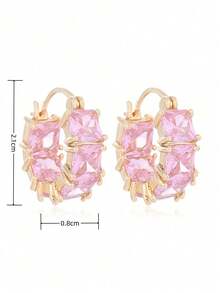 1pair Cubic Zirconia Women's Earrings, Minimalist Fashion Ear Hoops Charming Unique Design Daily Jewelry Birthday Gift - 粉色 - 查看 6