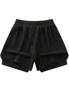 Pantalones cortos deportivos de verano para mujer - Tela ligera y transpirable con diseño de estampado geométrico | Cintura ajustable con cordón | Ideal para correr, fitness, uso casual | Lavable a máquina, comodidad de múltiples temporadas Negro - Negro - Ver 6