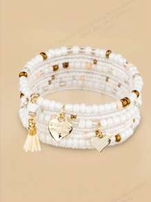 1pc/Set New Arrival Summer Alloy Heart Pendant Beaded Bracelet