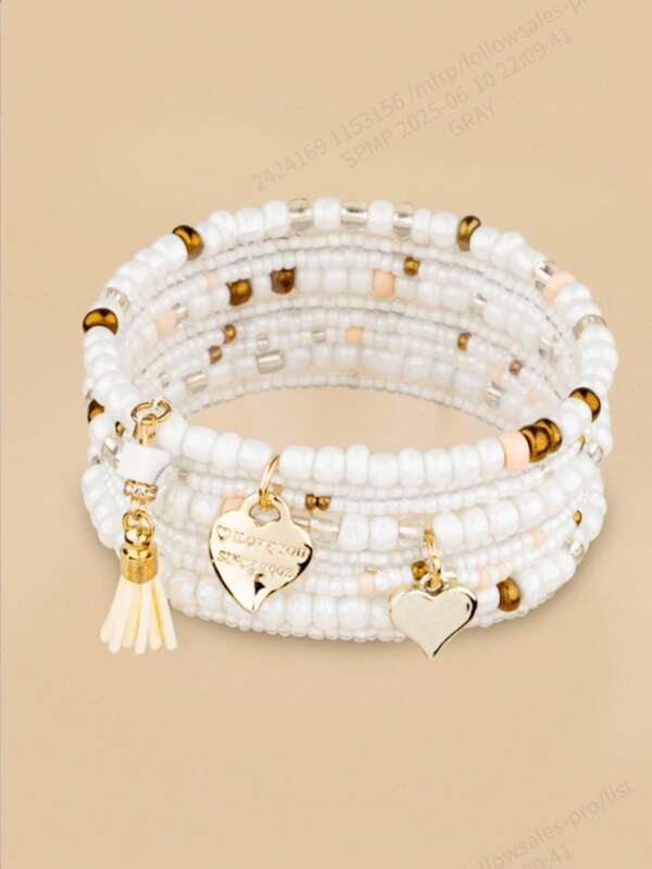 1 pieza/Set Nuevo Brazalete de verano con cuentas y colgante de corazón de aleación