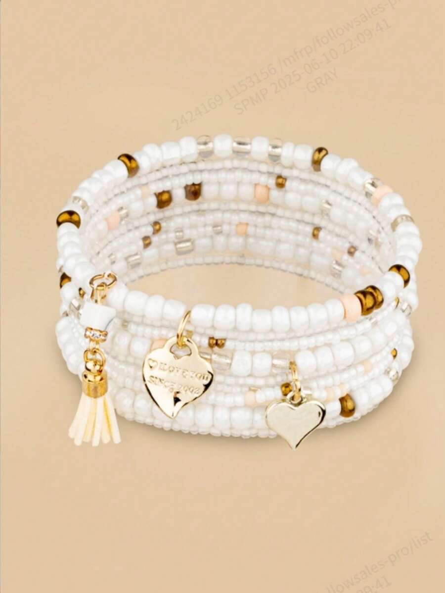 1pc/Set New Arrival Summer Alloy Heart Pendant Beaded Bracelet