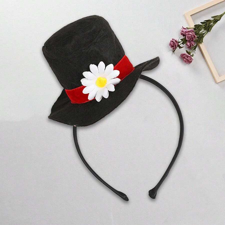 Diadema de sombrero mágico negro para niños, decoración de margaritas, accesorio para disfraz, aro para el pelo para Halloween y fiestas. - Negro - Ver 1