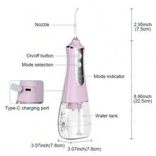 Portable Rechargeable Water Flosser, 3 Modes, IPX7 Waterproof, 300ml Water Capacity, Dental Water Jet For Teeth Cleaning - Pink - View 6