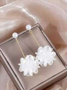 1 对优质白色花瓣几何长吊坠耳环（不含礼品盒） - 金黃色 - 查看 2