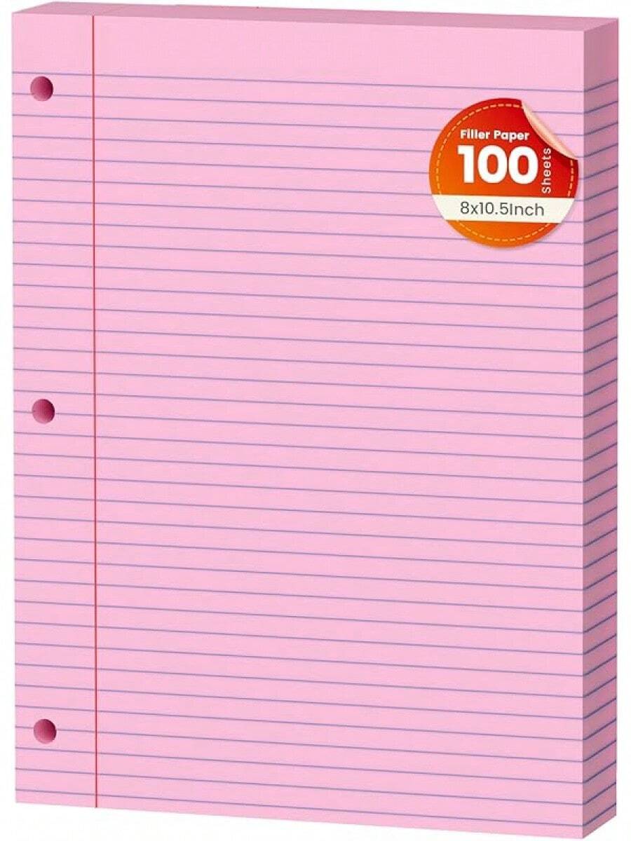 White Loose Leaf Paper 130 Sheets Filler Paper 8 * 10.5 College Ruled 3-Hole Punched 3-Ring Binders Notebook Lined 8 X 10.5 - Hồng 1 gói - Xem 1