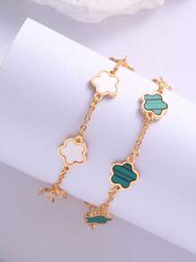 Conjunto de 2 pulseiras com design clássico de trevo verde e branco