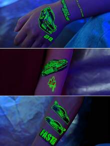 zillor 10 Sheets Luminous Racing Cars Temporary Tattoos, Glow In The Dark Speed Racing Cars Go-Kart Pattern, Racing Competition Party Decorations, Birthday Party Party Favor, Christmas Eve Gifts, Stocking Stuffer, Goodie Bag Fillers - Multicolor - View 10