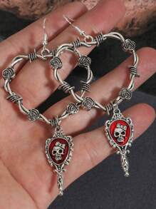 Vintage Fashion Gothic Rose Flower Heart Mirror Stud Earrings, Punk Dark Gothic