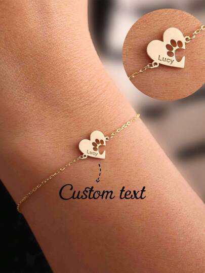 Spersonalizowana bransoletka w kształcie serca z odciskiem słodkiej łapy, spersonalizowany upominek dla zwierzaka z imieniem, bransoletka z łapą kota i psa, biżuteria przyjazna zwierzętom