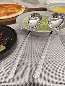 1/4/8pcs Elegant Stainless Steel Hammered Round Head Spoons - Perfect For Soup, Rice And Desserts - Durable Kitchen And Dining Tableware, Soup Spoons - Silver - View 3