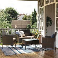 Salon de Jardin Extérieur, Ensemble de Mobilier, Surface Tressée en PE, Table et Chaises, pour Terrasse, Jardin, Balcon, Marron et Taupe - Tabac - Voir 1