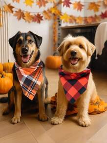2pcs Fall Dog Bandanas, Thanksgiving Decoration Saliva Towel, Orange & Red & Balck Buffalo Plaid Pet Scarf, Festival Holiday Halloween Bandana For Puppy Medium And Large Dogs Pet Supplies,Autumn Party Favors,24.4 X 17.3 Inches
