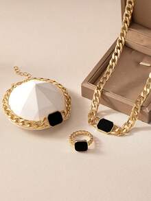 3pcs Fashionable Geometric Shape Personalized Accessory Set, Suitable For Women - Black - View 2