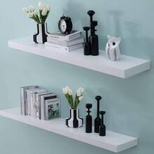 1pc Floating One-Shelf Wall Mounted Storage Rack, Creative Wall Decor Shelves For Living Room - White - View 4