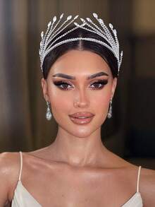 1 件银色新娘头带水钻链头饰，手工发饰，适合婚礼、派对、摄影 - 銀色 - 查看 2