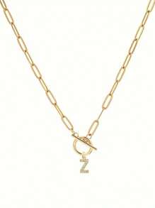 1pc Custom Gold Letter Necklace, Toggle Clasp Design, Sparkling Rhinestone Studded Initial Pendant, Unique Personalized Jewelry To Elevate Your Look, Perfect For Layering
