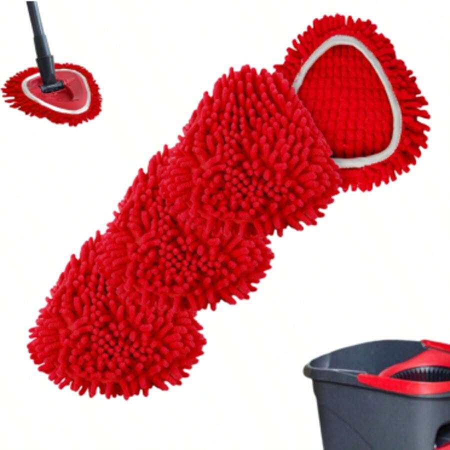 4 Pack Mop Heads Replacements Compatible With O-Cedar Easy Wring 1-Tank System Reusable Spin Mop Replace Head Washable Chenille Refills Dust Head Replacement For Floor Cleaning(Red) - Đỏ - Xem 1