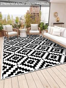 Reversible Waterproof Outdoor Rug, Plastic Straw Patio Camping Mat, Indoor Outdoor RV Carpet Pad, Suitable For Patio, Outdoor Entrance, Backyard, Deck, Bench, Picnic, Camper, Black & White - Black and White-a - View 14