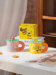 SpongeBob SquarePants 1PC海绵宝宝礼盒官方正品高品质陶瓷粗柄杯家用早餐牛奶杯卡通可爱耐热高颜值男女送礼纪念品 - 彩色 - 查看 6