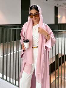 1 chiếc đầm kiểu satin dành cho nữ. Chiếc đầm thanh lịch này cũng có phiên bản dài kiểu Abaya, phù hợp cho cả mặc hàng ngày và những dịp đặc biệt. Thích hợp cho lễ Eid mùa xuân. - Màu Hồng baby - Xem 3