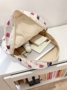 1 Pieza Mochila básica clásica y elegante para volver al colegio, bolso escolar con estampado de perro de dibujos animados, con compartimento para portátil, correas ajustables, mochila casual y ligera para viajes, perfecta para niñas/adolescentes/estudiantes/graduados, ideal para uso diario, salidas, viajes, escuela y vuelta al colegio