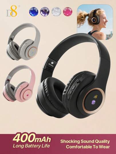 D8 Headphones Over Ear, Wireless And Wired Foldable Headset Built-In Microphone, Micro SD Card Slot - (Stealth) Adults Kids Men Women 10-15H Playtime Foldable Over Ear Headphones With Microphone, Deep Bass Stereo Headset With Soft Memory-Protein Earmuffs For IPhone/Android Cell Phone/PC