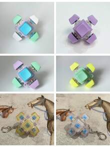 1/6PCS Decompression Toys Keyboard Clicker Toy Keyboard Cube Mechanical Key Button Stress Relief For Adult Gifts To Relief Pass Time (Chain Color And Style Are Random) - Multicolor - View 7