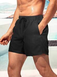 MADHERO Men's Solid Color Drawstring Waist Swim Trunks