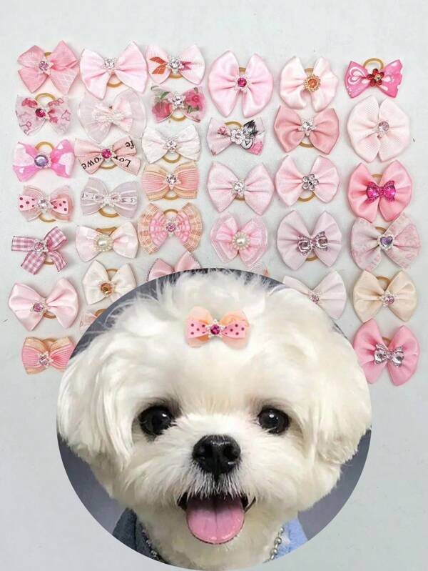 50Pcs Pink Pet Rubber Band Hair Accessories, Bow Pet Princess Style Headgear, Suitable For Taking Care Of Pet Hair That Is Too Long, Pet Decorative Headgear, The Best Birthday Gift For Pets, Pet Products, Pet Accessories, Pet Hair Accessories