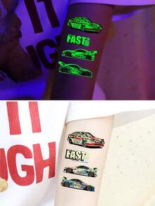 zillor 10 Sheets Luminous Racing Cars Temporary Tattoos, Glow In The Dark Speed Racing Cars Go-Kart Pattern, Racing Competition Party Decorations, Birthday Party Party Favor, Christmas Eve Gifts, Stocking Stuffer, Goodie Bag Fillers - Multicolor - View 7