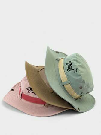 Outdoor Hiking Fishing Sun Hat With Cute Puppy Embroidery, Quick Drying Sun Protection Cowboy Bucket Hat