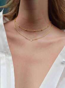 2pcs/Set Circular Zirconia Pendant Double-Layer Chain Necklace, Minimalist & Fashionable, Versatile Diamond Collar Chain Suitable For Women & Girls