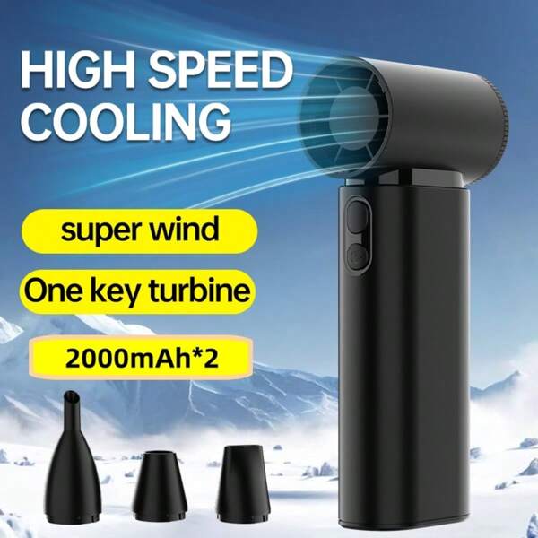Moteur sans balais ultra-puissant de 100 000 tr/min - Mini ventilateur turbo à jet - Batterie rechargeable 2000 mAh, design portatif portable, charge rapide Type-C et affichage de l'alimentation - Idéal pour la voiture, la maison, l'ordinateur, le nettoyage du clavier