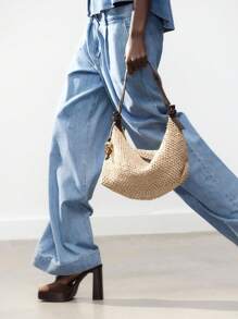 2025 New Summer Women Woven Decorative Charm Handbag, Tote Shoulder Bag, Large Capacity