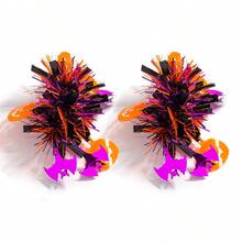 1 对万圣节彩色条纹流苏南瓜耳环，金属线彩色流苏装饰耳环适合节日派对、化妆舞会装饰