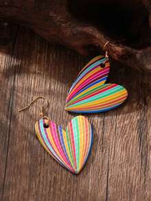 Acrylic Pendant Earrings, Bohemian Style, Rainbow Heart Shape Glossy Design, Versatile For Daily, Beach, Vacation, Dates, Unique Gift For Her, Summer